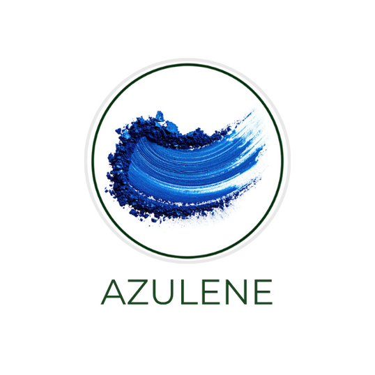 White circular icon featuring chamomile flowers, with the ingredient name "Azulene" displayed on the image, alongside the Skin TOGO website.