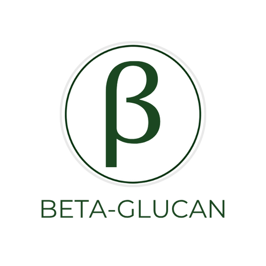White circular icon featuring oat grains or a molecular structure illustration, with the ingredient name Beta-Glucan displayed on the image, alongside the Skin TOGO website.