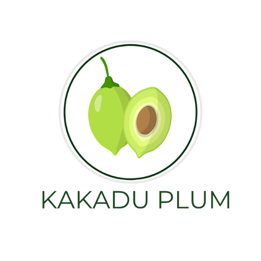White circular icon featuring kakadu plum fruit, with the ingredient name Terminalia Ferdinandiana Fruit Extract displayed on the image, alongside the Skin TOGO website , kakadu plum