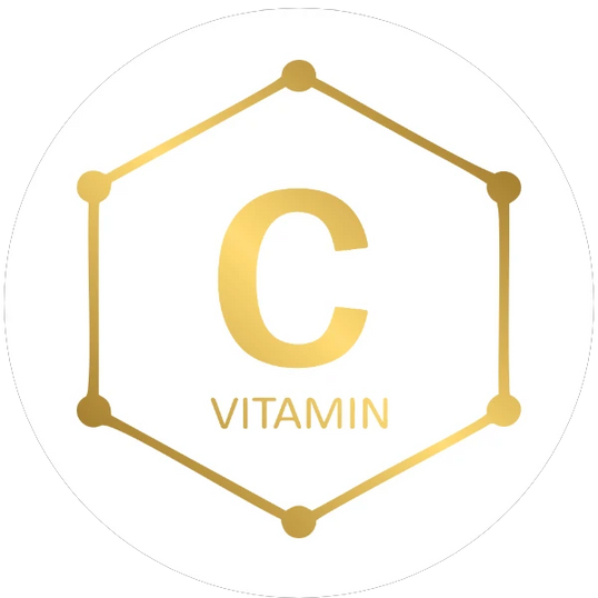 Gold vitamin C logo on a white background
