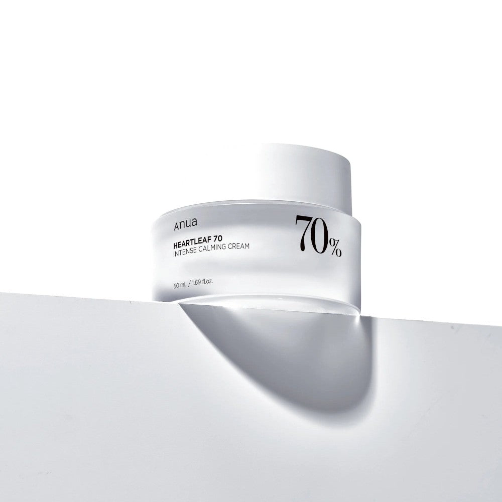 Skin TOGO Anua Heartleaf 70 Intense Calming Cream in a white 50ml jar for soothing and hydrating sensitive skin.
