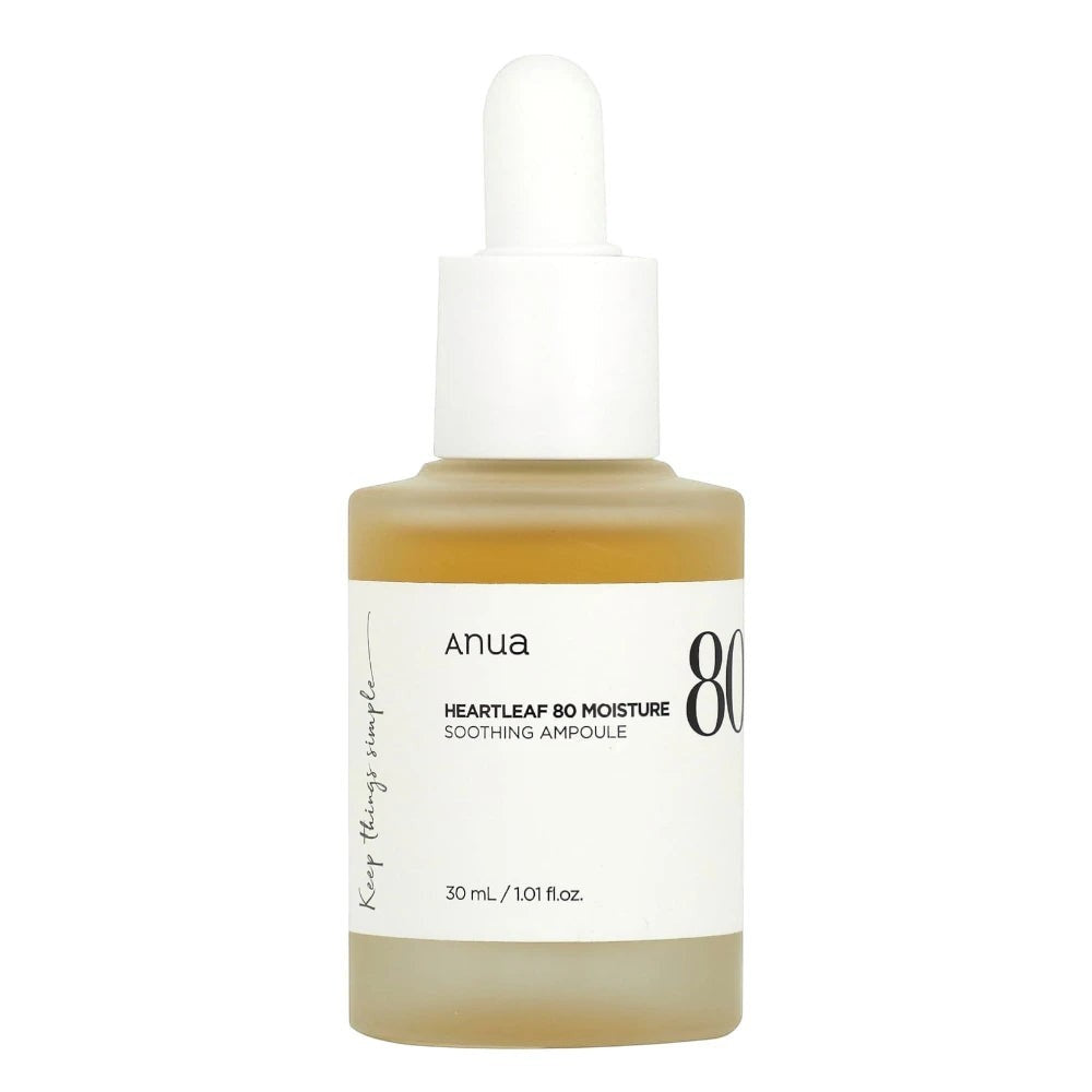 Skin TOGO Anua Heartleaf 80% Soothing Ampoule in a 30ml glass dropper bottle for sensitive and acne-prone skin.