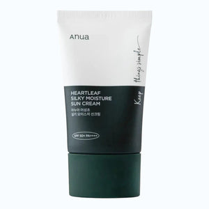 Skin TOGO Anua Heartleaf Silky Moisture Sun Cream SPF50+ in a white and dark green 50ml tube.