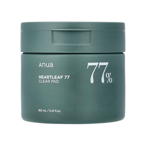 Skin TOGO Anua Heartleaf 77% Clear Pad toner pads in a dark green jar for soothing and exfoliating sensitive skin.