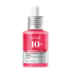 Skin TOGO Anua Niacinamide 10% + TXA 4% brightening serum in a 30ml pink bottle with a white dropper cap.