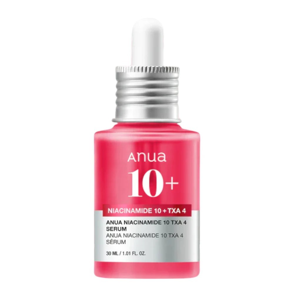 Skin TOGO Anua Niacinamide 10% + TXA 4% brightening serum in a 30ml pink bottle with a white dropper cap.