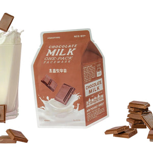 Skin TOGO A'PIEU Milk One Pack chocolate sheet mask with milk splash and cocoa pieces for skin nourishment