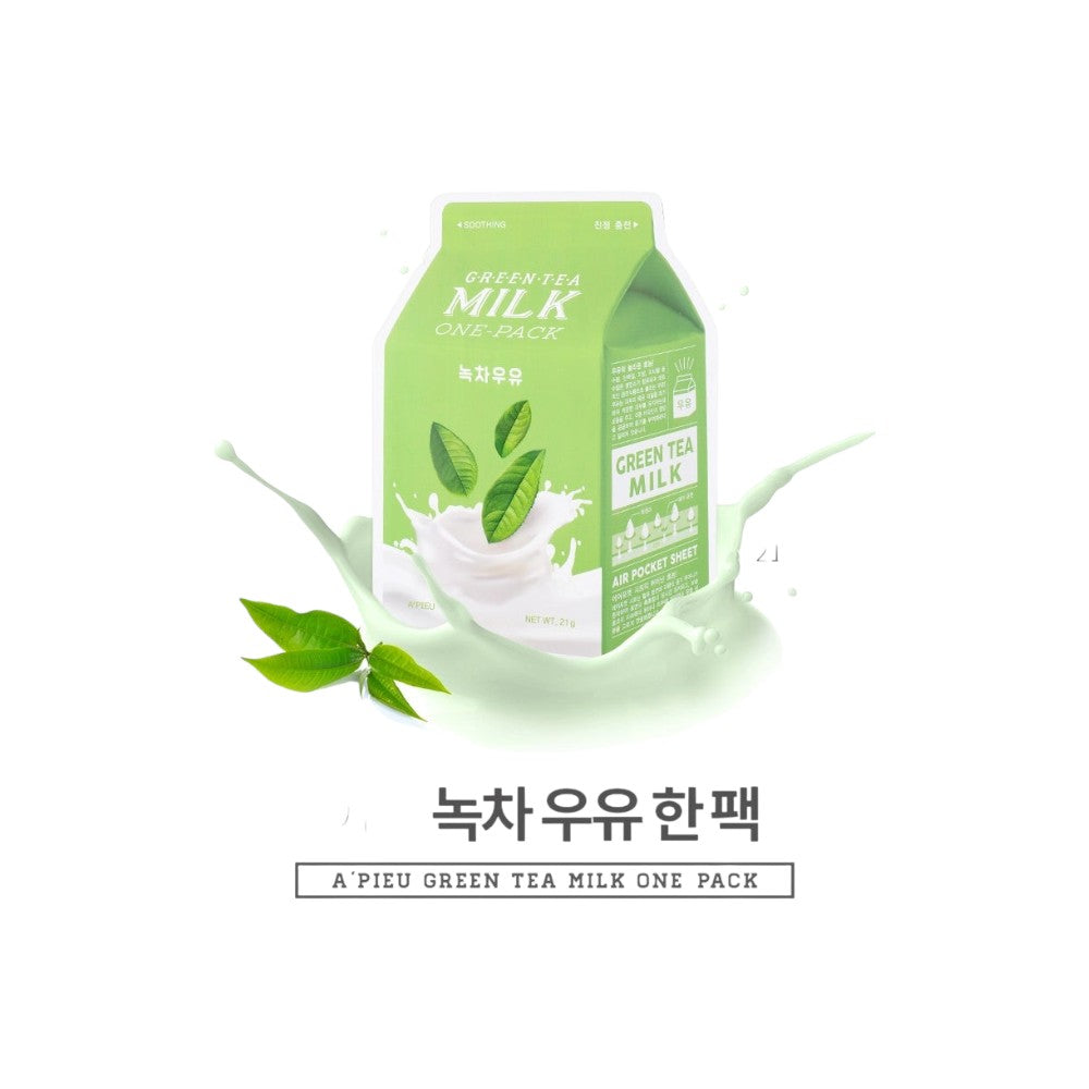 Skin TOGO A'PIEU Milk One Pack sheet mask with green tea extract and milk protein for soothing and refreshing skin