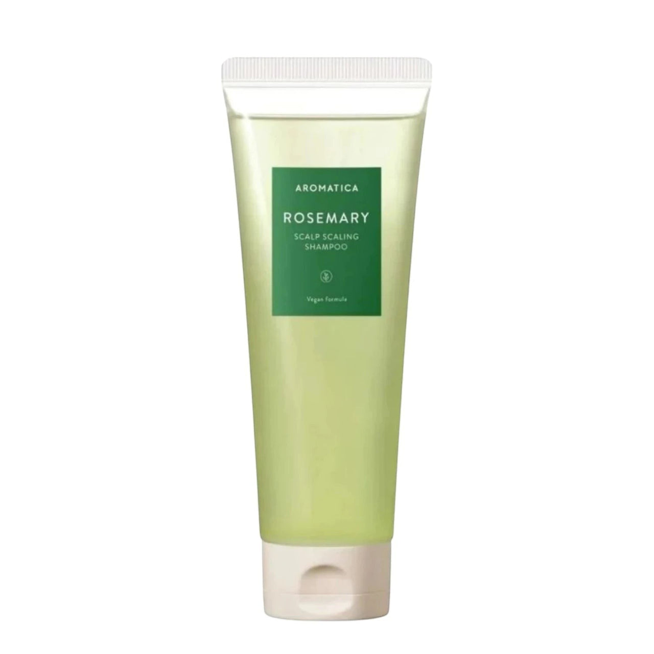 Skin TOGO Aromatica Rosemary Scalp Scaling Shampoo in a 180ml clear squeeze tube with green label and vegan formula.