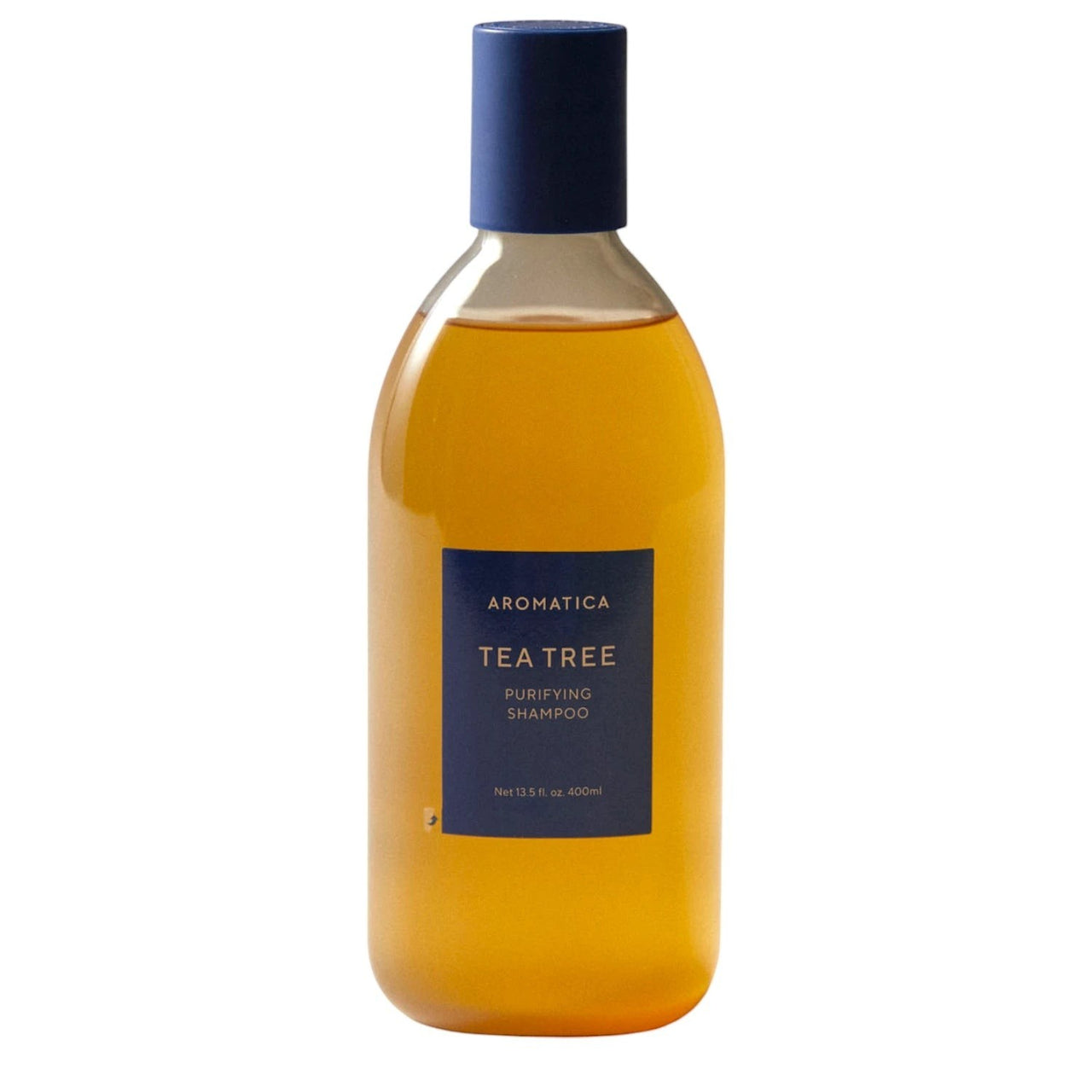 Skin TOGO Aromatica Tea Tree Purifying Shampoo in a 400ml clear bottle with a blue cap for oily, irritated scalps.