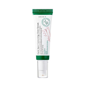 Skin TOGO Axis-Y Dark Spot Correcting Glow Serum in a green and white squeeze tube with a pump dispenser