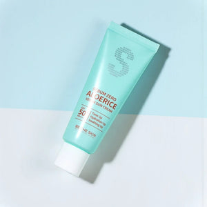 Skin TOGO Be The Skin Sebum Zero Aloerice SPF 50+ suncream in a light green tube for oily skin.