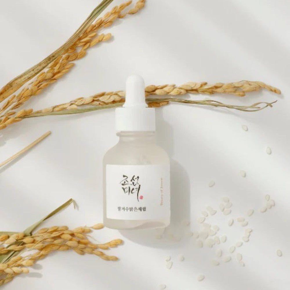 Skin TOGO Beauty of Joseon Glow Deep Serum with rice and arbutin, featuring a dropper bottle surrounded by rice stalks.