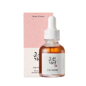 Skin TOGO Beauty of Joseon Revive Serum with ginseng and snail mucin in a 30ml dropper bottle with its pink box.