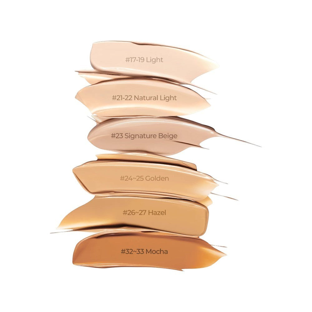 Skin TOGO Cell Fusion C Skin Blemish Balm Intensive swatches showing six shades from light to dark on white background.