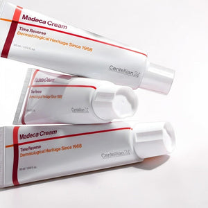 Skin TOGO Centellian 24 Madeca Cream Time Reverse anti-aging face cream tubes in white packaging with red accents.