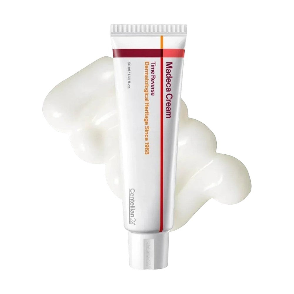 Skin TOGO Centellian 24 Madeca Cream Time Reverse anti-aging face cream in a white 50ml tube with a creamy texture.
