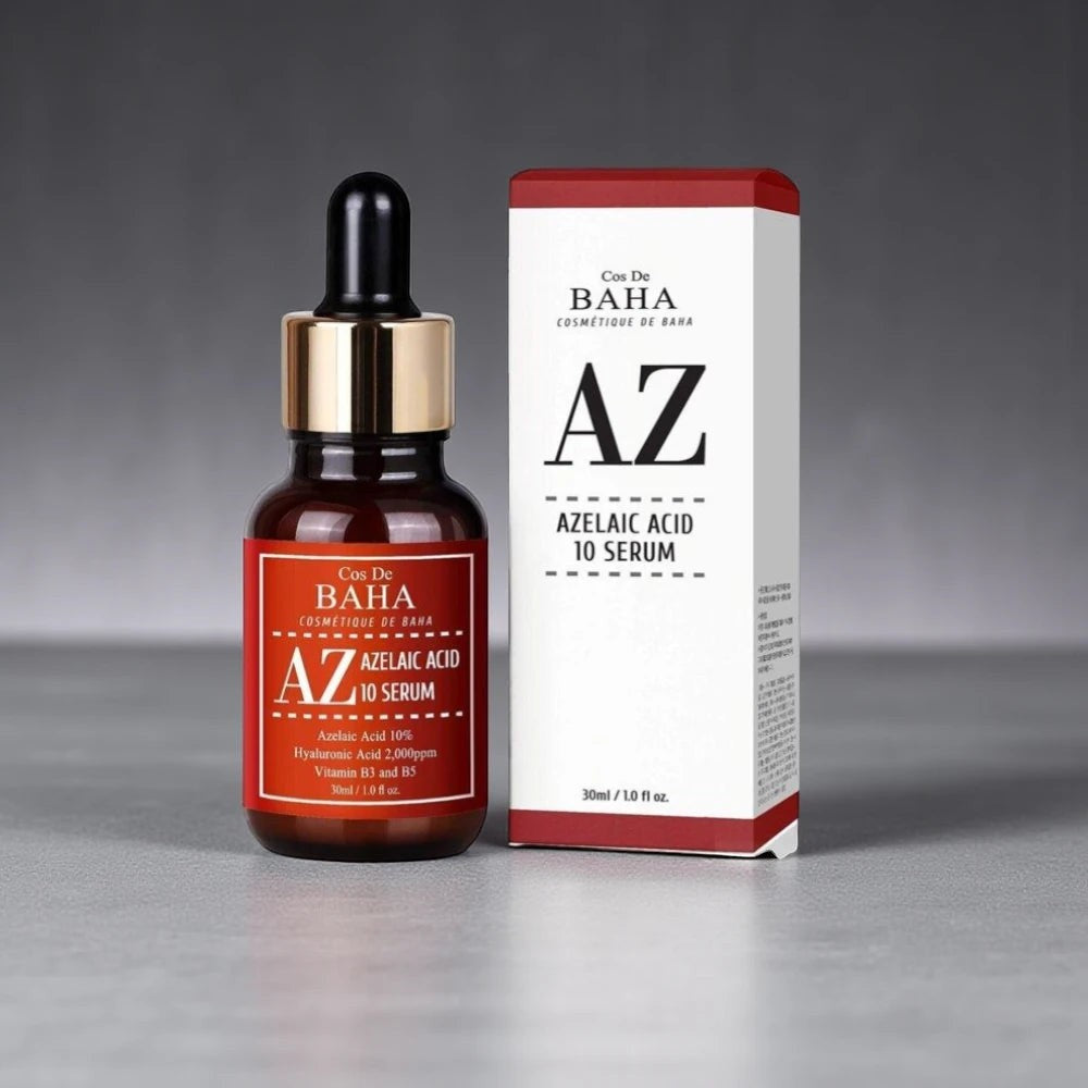 Skin TOGO Cos De BAHA AZ Azelaic Acid 10 serum bottle and packaging box for acne and hyperpigmentation treatment
