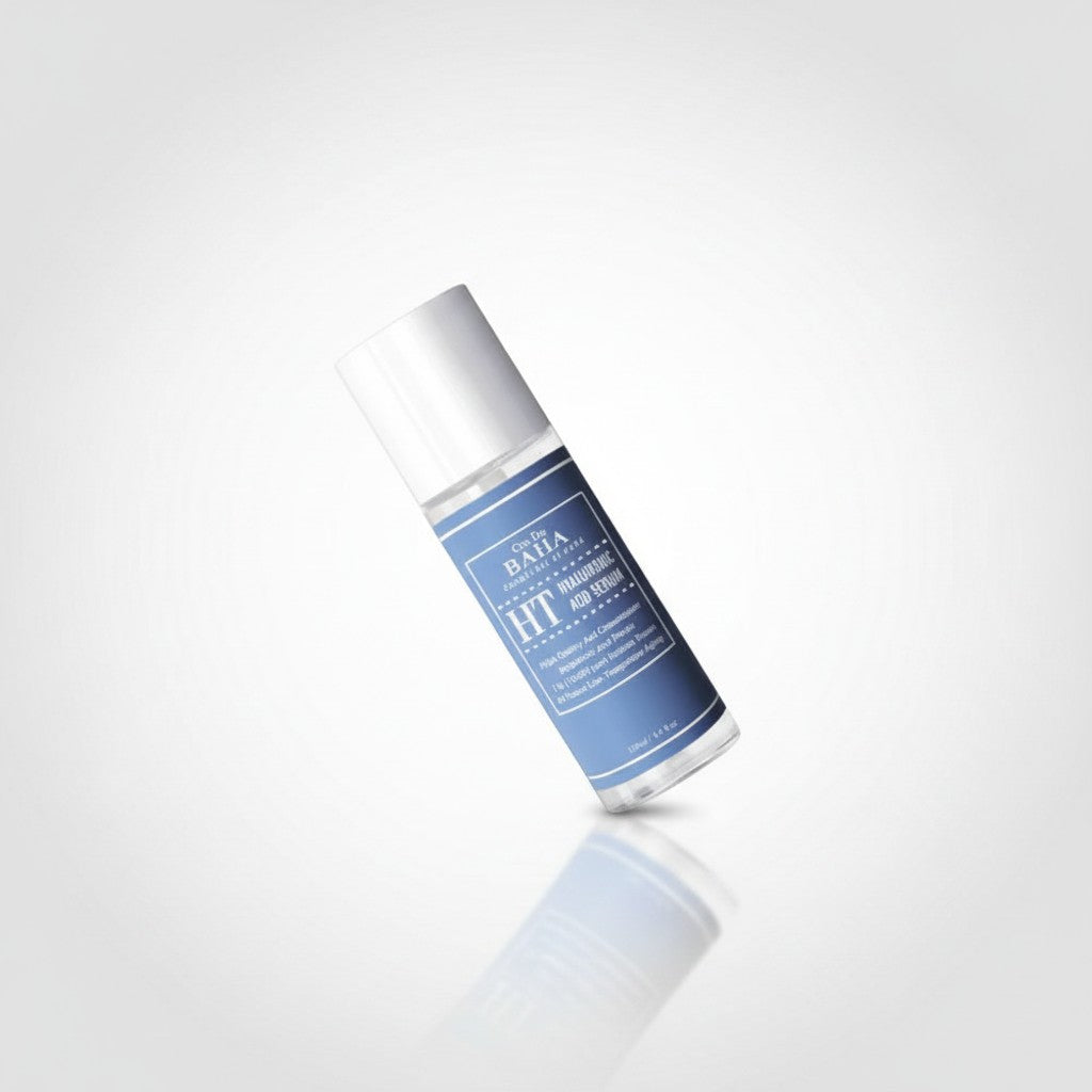 Skin TOGO Cos De BAHA H Hyaluronic Acid Serum in a 120ml clear bottle with a blue label for deep skin hydration.