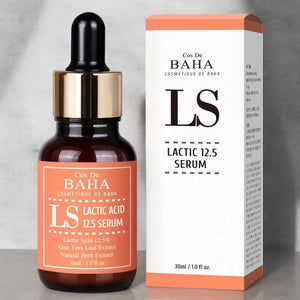 Skin TOGO Cos De BAHA LS Lactic Acid 12.5% serum bottle and packaging box for skin exfoliation and brightening.