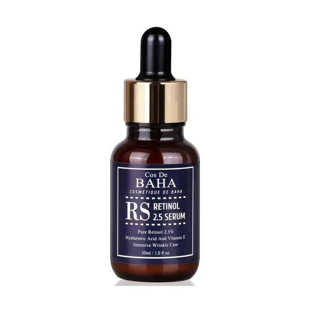 Skin TOGO Cos De BAHA RS Retinol 2.5% serum in a 30ml amber glass dropper bottle for anti-aging skincare.