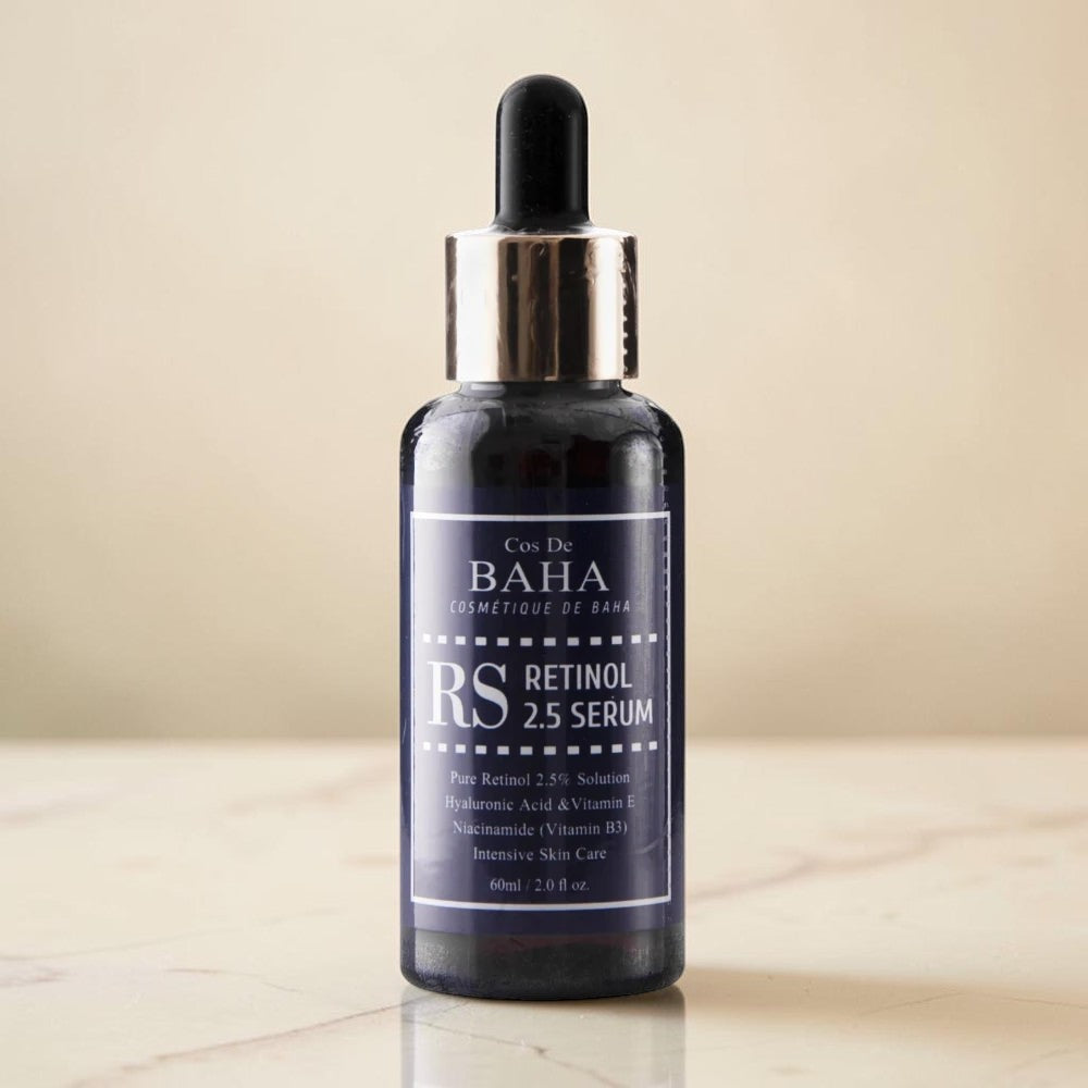 Skin TOGO Cos De BAHA RS Retinol 2.5% serum in a 60ml jumbo glass dropper bottle for anti-aging skincare.