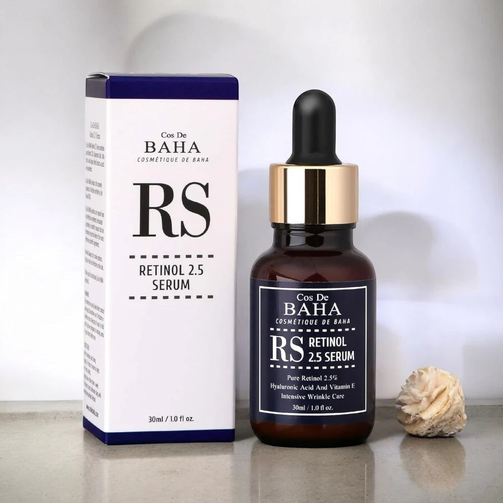 Skin TOGO Cos De BAHA RS Retinol 2.5% serum bottle and box for intensive anti-aging wrinkle care