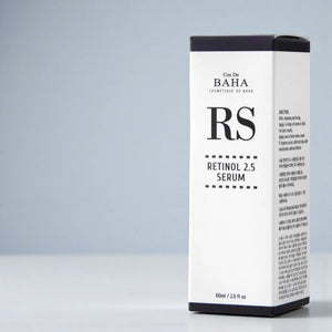Skin TOGO Cos De BAHA RS Retinol 2.5% serum in a 60ml jumbo bottle with white and black minimalist packaging.
