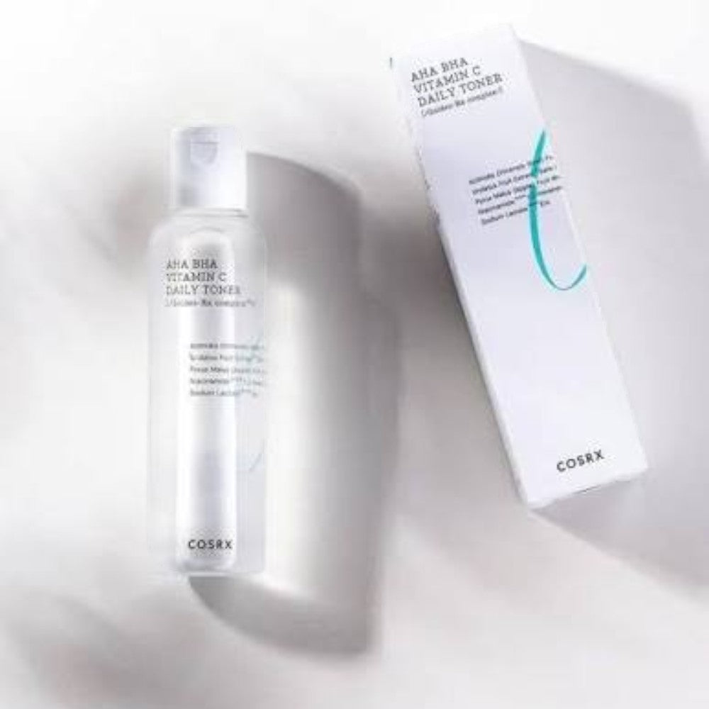 Skin TOGO COSRX AHA BHA Vitamin C Daily Toner bottle and box for exfoliating and brightening skin.