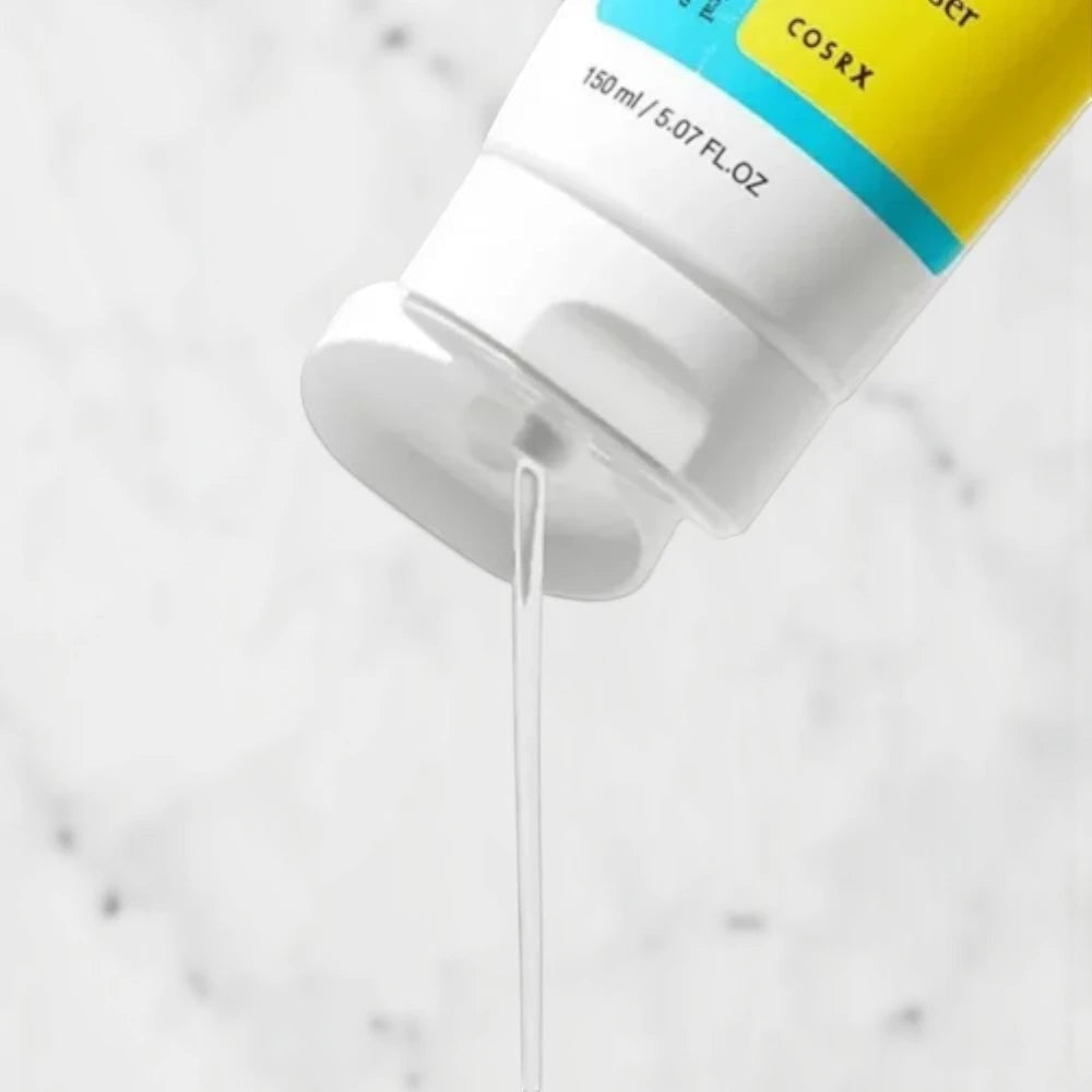 Skin TOGO Cosrx Low pH Good Morning Gel Cleanser being squeezed from the tube, showing the clear gel texture