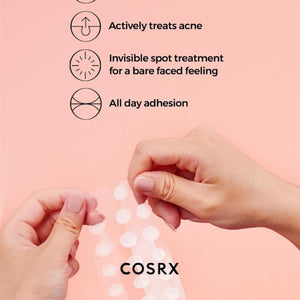 Skin TOGO Cosrx Master Patch Intensive hydrocolloid acne stickers being peeled from the sheet for spot treatment