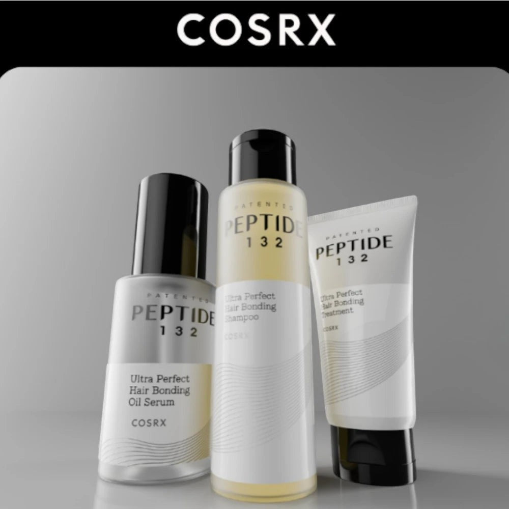Skin TOGO COSRX Peptide-132 hair care set including bonding shampoo, treatment, and oil serum for damaged hair.