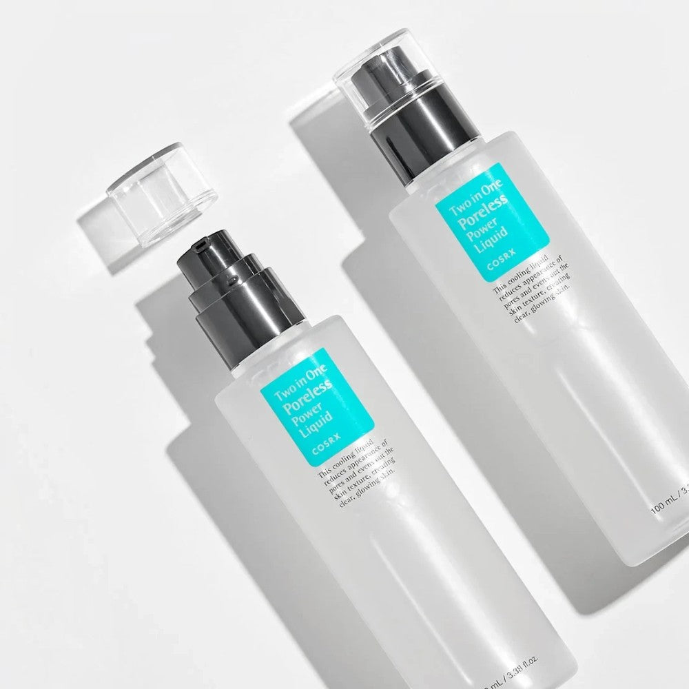 Skin TOGO COSRX Two In One Poreless Power Liquid 100ml bottles with pump dispensers on a white background.