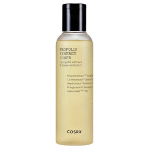 Skin TOGO COSRX Full Fit Propolis Synergy Toner in a 150ml clear bottle with black cap for glowing skin.
