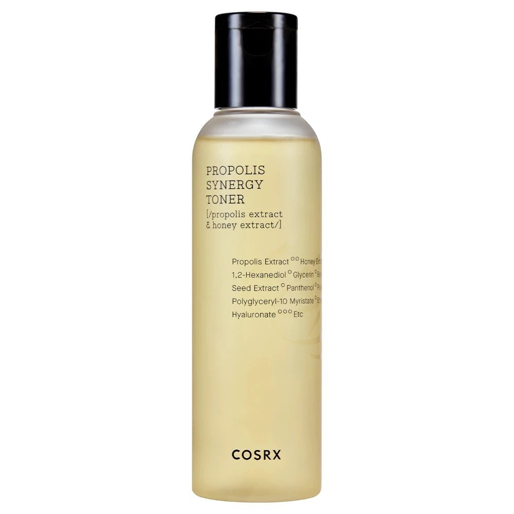 Skin TOGO COSRX Full Fit Propolis Synergy Toner in a 150ml clear bottle with black cap for glowing skin.
