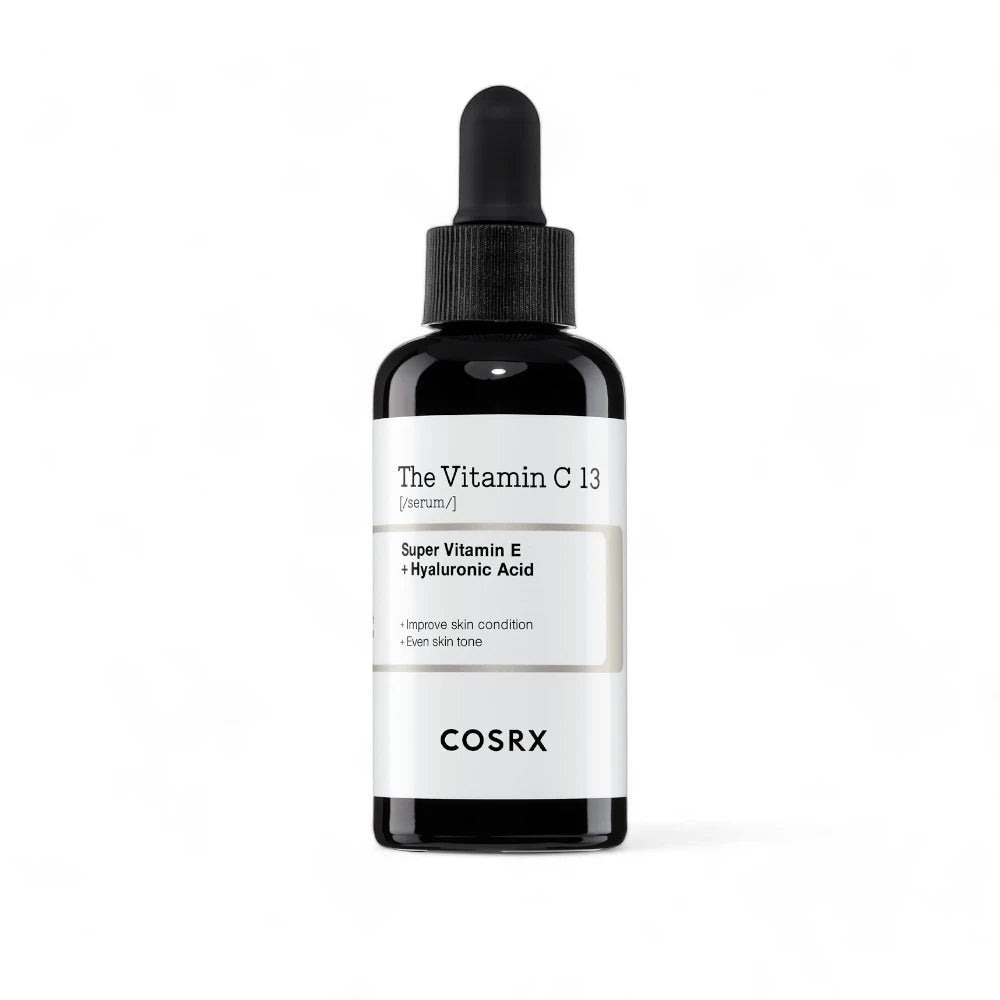 Skin TOGO COSRX The Vitamin C 13 serum in a dark glass dropper bottle for brightening and even skin tone.