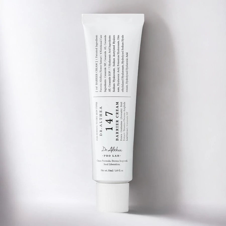 Skin TOGO Dr. Althea 147 Barrier Cream in a white 50ml tube, featuring a minimalist design for sensitive skin care.