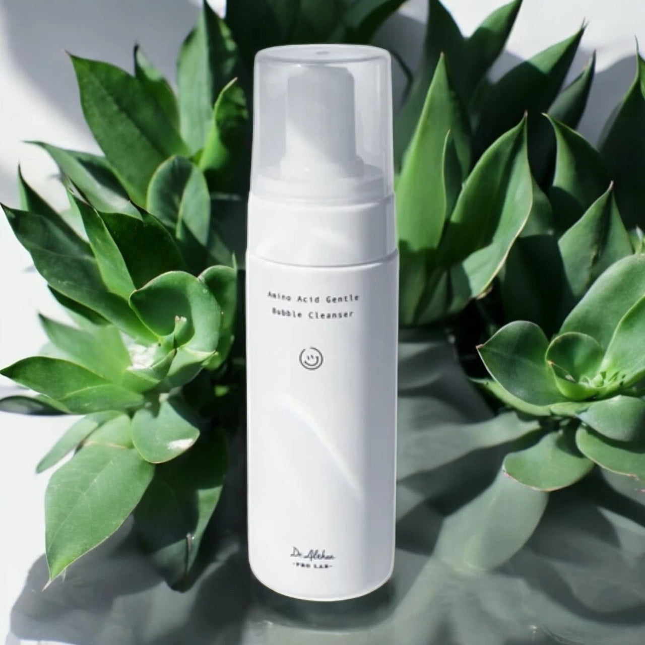 Skin TOGO Dr.Althea Amino Acid Gentle Bubble Cleanser in a white pump bottle surrounded by green succulent plants.