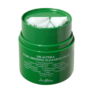 Skin TOGO Dr.Althea Pure Grinding Cleansing Balm in a green jar with a unique grinding mechanism for makeup removal.