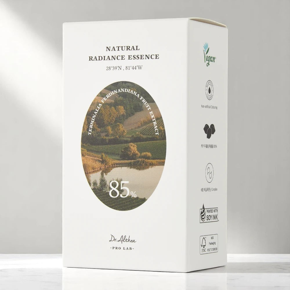 Skin TOGO Dr. Althea Natural Radiance Essence white box with botanical imagery and 85% extract label