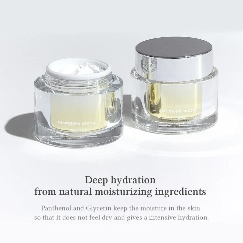 Skin TOGO Dr.Althea Niathione Cream jars showing white moisturizing cream texture and elegant glass packaging