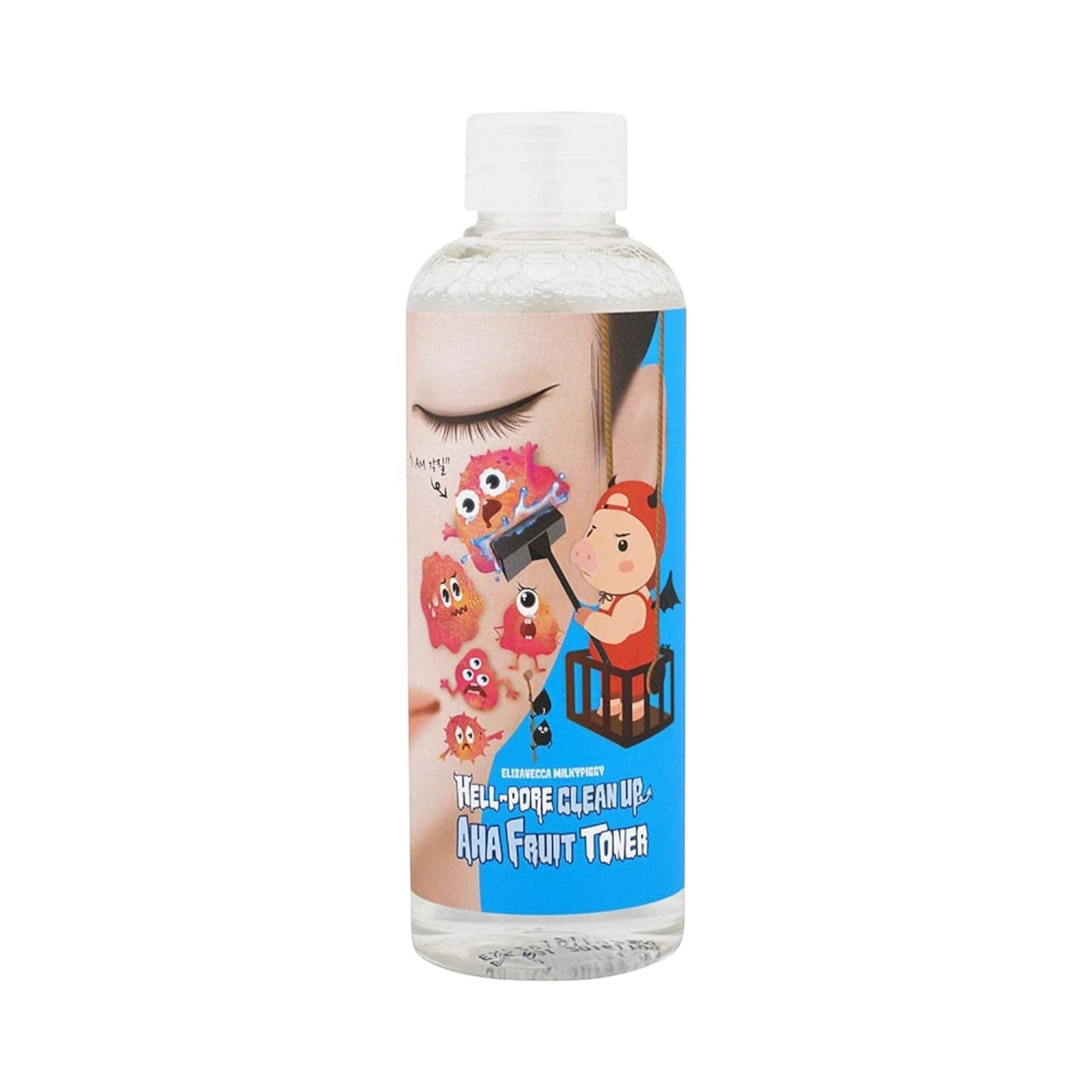 Skin TOGO Elizavecca Milky Piggy Hell-Pore Clean Up AHA Fruit Toner in a 200ml clear bottle with cartoon label