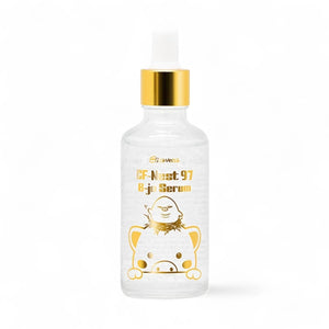 Skin TOGO Elizavecca CF-Nest 97 B-jo Serum in a clear glass bottle with a gold dropper cap and cute pig illustration.