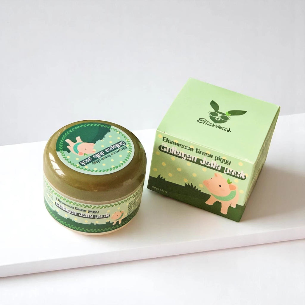 Skin TOGO Elizavecca Green Piggy Collagen Jella Pack hydrating face mask jar and box with cute pig illustration