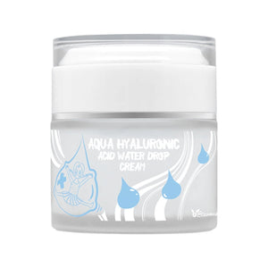 Skin TOGO Elizavecca Aqua Hyaluronic Acid Water Drop Cream in a frosted glass jar with blue water drop graphics.