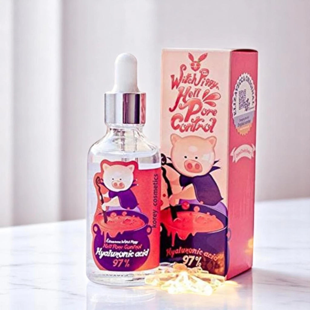 Skin TOGO Elizavecca Witch Piggy Hell Pore Control hyaluronic acid serum bottle and matching pink packaging box