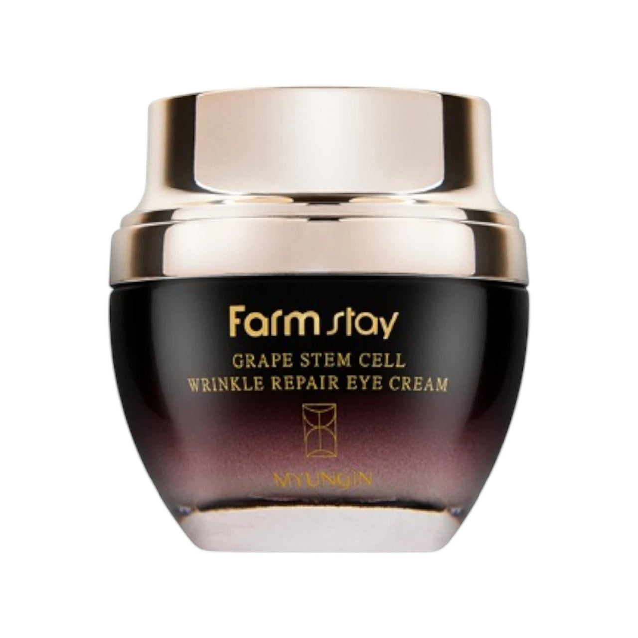 Skin TOGO Farmstay Grape Stem Cell Wrinkle Repair Eye Cream in a dark purple glass jar with a gold lid.