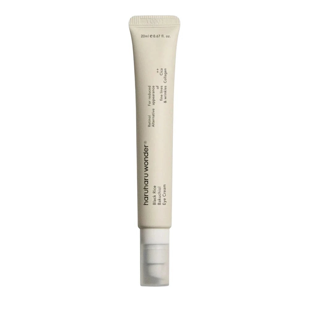 Skin TOGO Haruharu WONDER Black Rice Bakuchiol Eye Cream in a beige 20ml tube for anti-aging and firming.