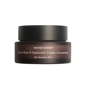 Skin TOGO Haruharu WONDER Black Rice Hyaluronic Cream in a dark brown glass jar for sensitive skin.