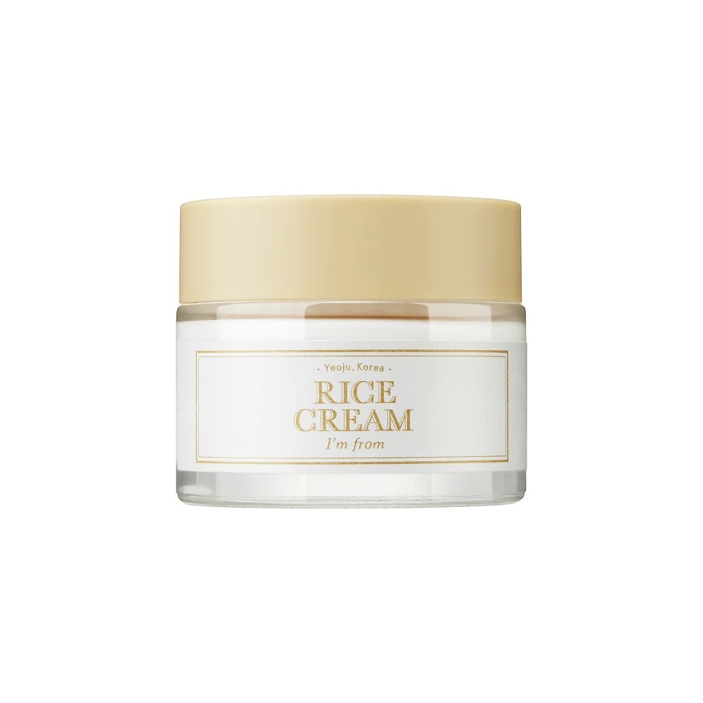 Skin TOGO I'm from Rice Cream in a 50g glass jar with a beige lid, featuring 41% rice extract for brightening skin.